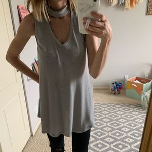 Ribbed tunic choker tank